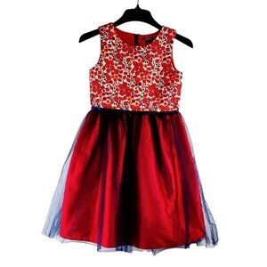 Girls Party Sleevless Floral Embroidered Top Full Skirt Tule Overlay Size 12-13Y